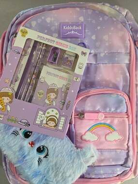 KiddoBack Girls Elementary School Backpack with Rainbow and Heart Pattern